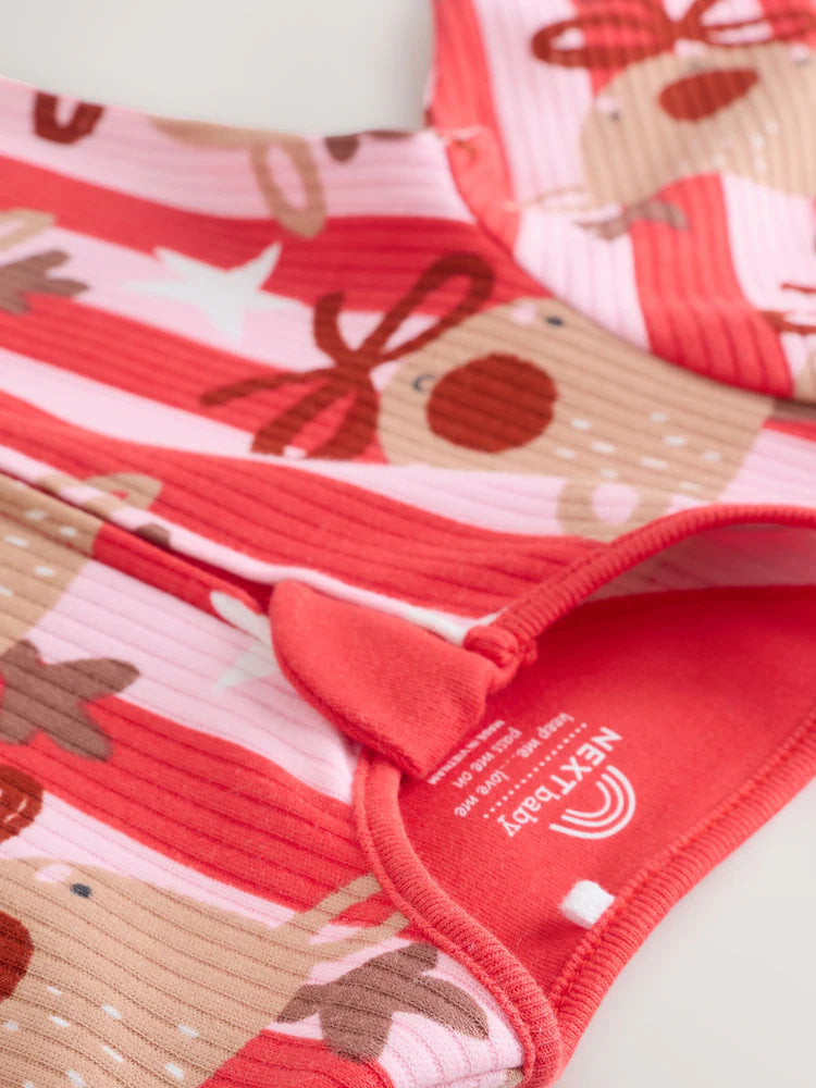 |BabyGirl| Macacão Listrado De Rena De Natal Rosa Para bebê (0 meses a 3 anos)