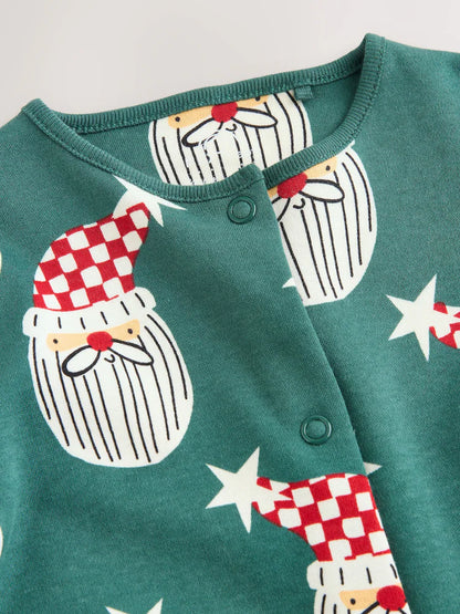 |BabyBoy| Macacão De Dormir De Natal Verde Combinando Com o Papai Noel (0 meses a 3 anos)