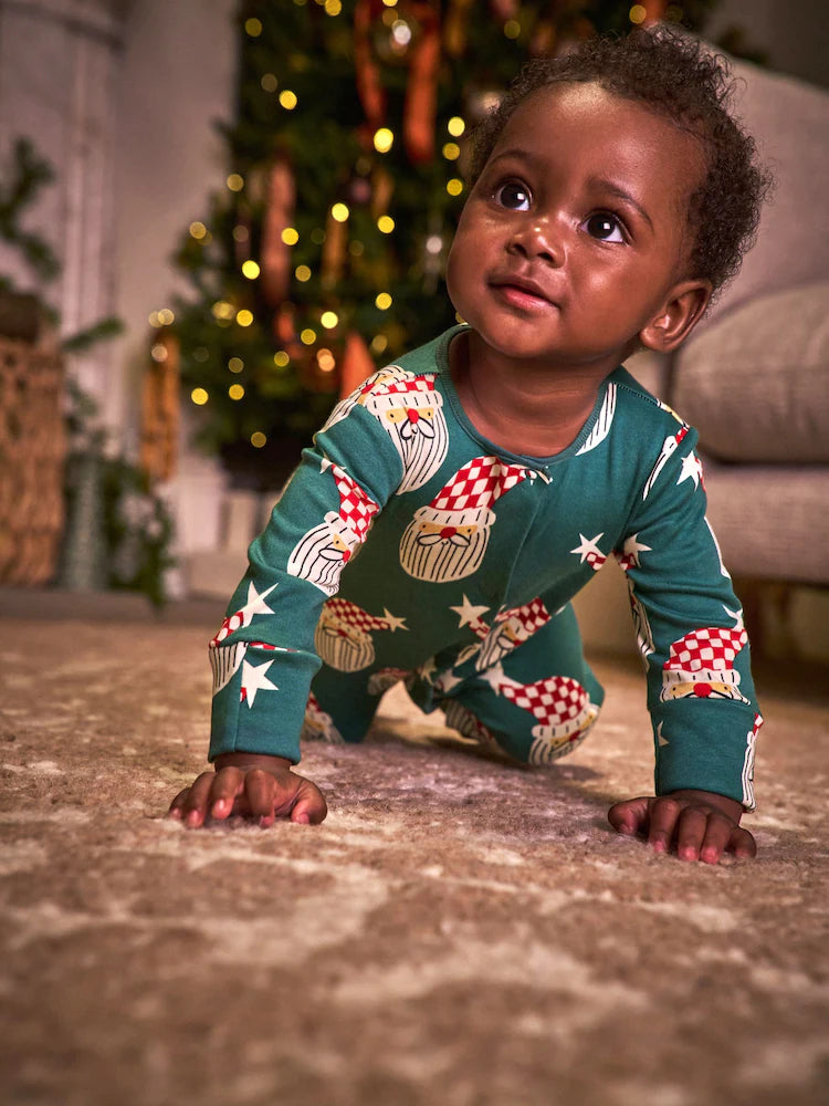 |BabyBoy| Macacão De Dormir De Natal Verde Combinando Com o Papai Noel (0 meses a 3 anos)