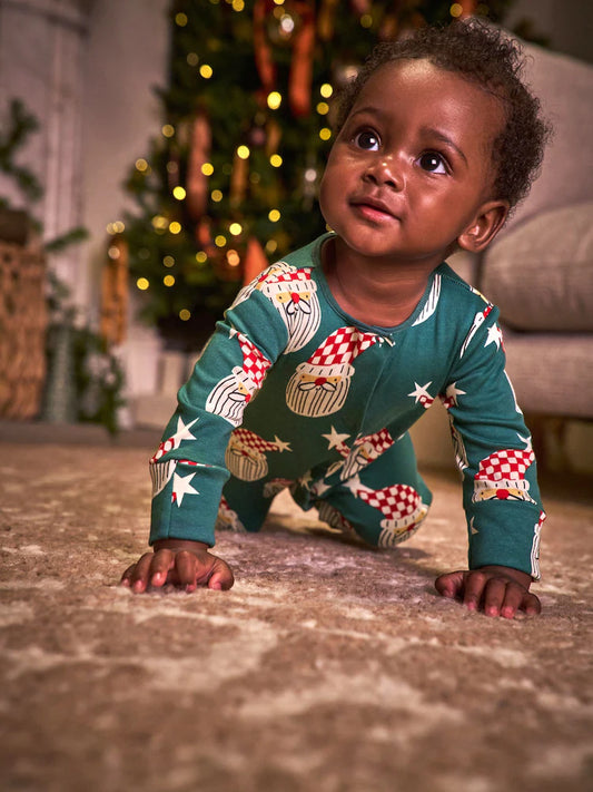 |BabyBoy| Macacão De Dormir De Natal Verde Combinando Com o Papai Noel (0 meses a 3 anos)