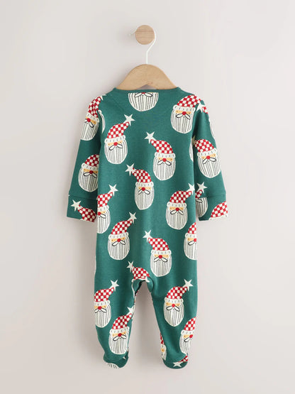 |BabyBoy| Macacão De Dormir De Natal Verde Combinando Com o Papai Noel (0 meses a 3 anos)
