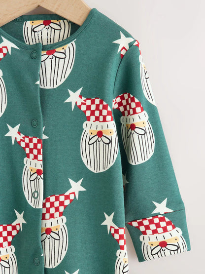 |BabyBoy| Macacão De Dormir De Natal Verde Combinando Com o Papai Noel (0 meses a 3 anos)