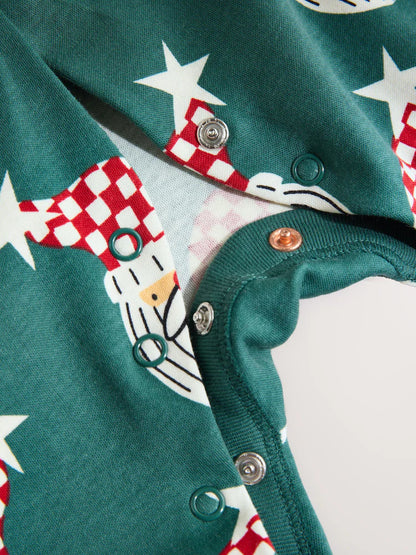 |BabyBoy| Macacão De Dormir De Natal Verde Combinando Com o Papai Noel (0 meses a 3 anos)