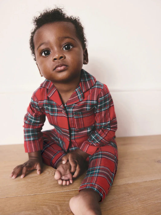 |BabyBoy| Macacão De Dormir Para Bebês Combinando Com a Família Em Xadrez Vermelho (0 meses a 3 anos)