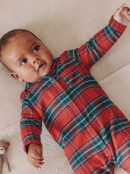 |BabyBoy| Macacão De Dormir Para Bebês Combinando Com a Família Em Xadrez Vermelho (0 meses a 3 anos)