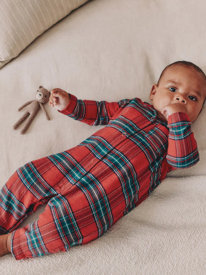 |BabyBoy| Macacão De Dormir Para Bebês Combinando Com a Família Em Xadrez Vermelho (0 meses a 3 anos)
