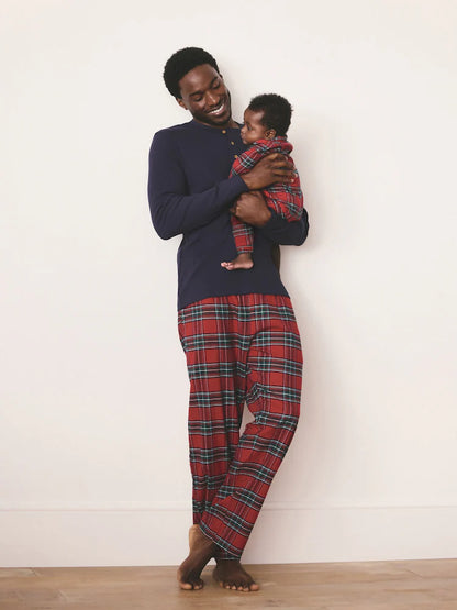 |BabyBoy| Macacão De Dormir Para Bebês Combinando Com a Família Em Xadrez Vermelho (0 meses a 3 anos)