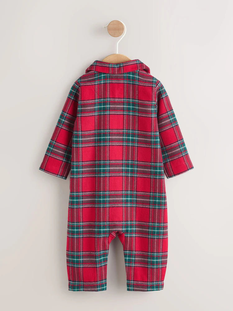 |BabyBoy| Macacão De Dormir Para Bebês Combinando Com a Família Em Xadrez Vermelho (0 meses a 3 anos)