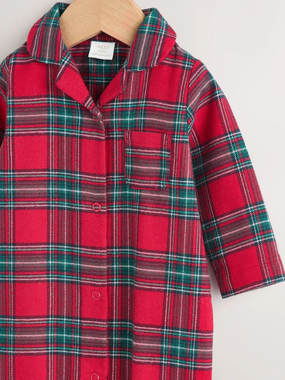 |BabyBoy| Macacão De Dormir Para Bebês Combinando Com a Família Em Xadrez Vermelho (0 meses a 3 anos)