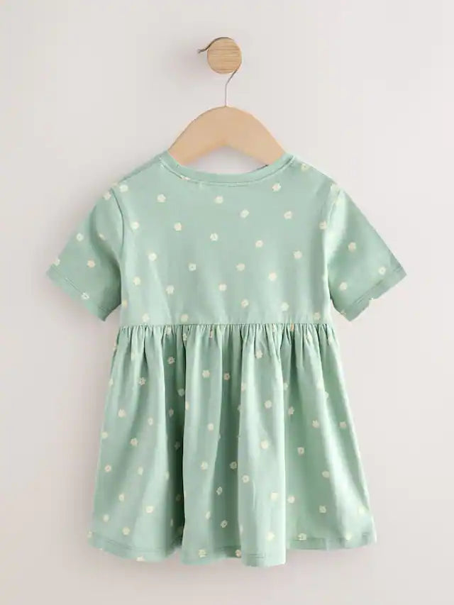 |Girl| Vestido De Verão De Malha De Manga Curta Azul Coelho (3 meses a 7 anos)