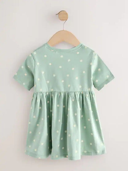 |Girl| Vestido De Verão De Malha De Manga Curta Azul Coelho (3 meses a 7 anos)