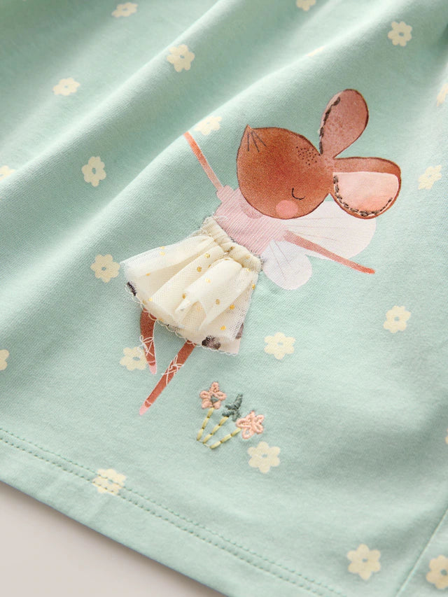 |Girl| Vestido De Verão De Malha De Manga Curta Azul Coelho (3 meses a 7 anos)