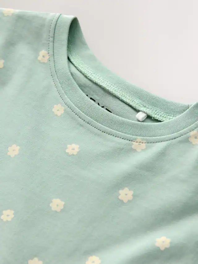 |Girl| Vestido De Verão De Malha De Manga Curta Azul Coelho (3 meses a 7 anos)