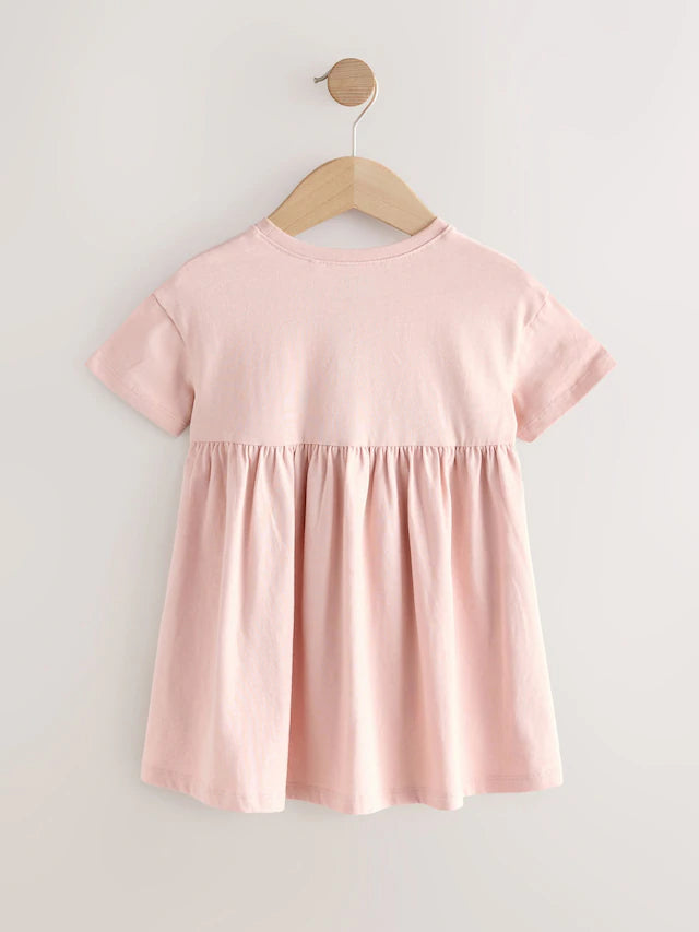 |Girl| Vestido De Verão Em Jersey De Manga Curta Rosa Fada (3 meses a 7 anos)