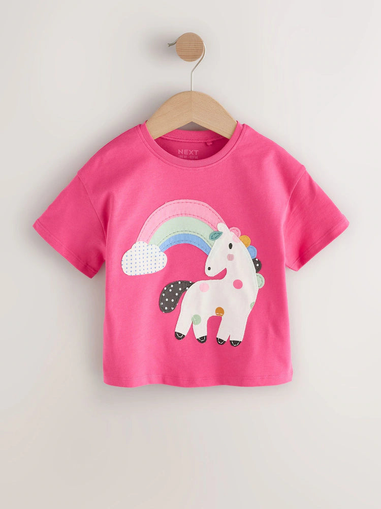 |Girl| Camiseta De Manga Curta Unicórnio Rosa (3 meses a 7 anos)