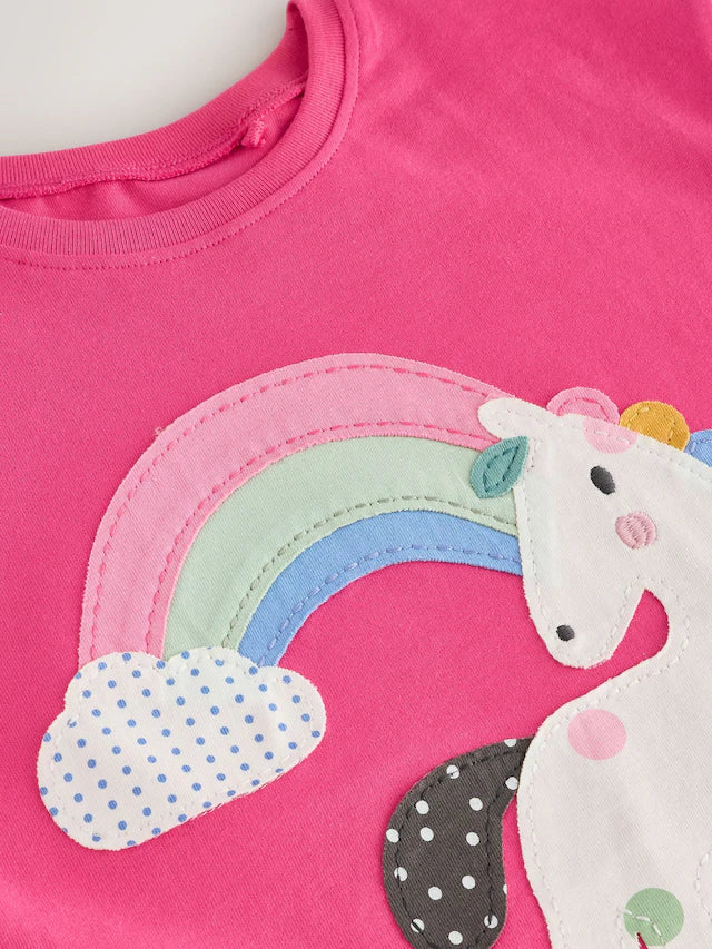 |Girl| Camiseta De Manga Curta Unicórnio Rosa (3 meses a 7 anos)