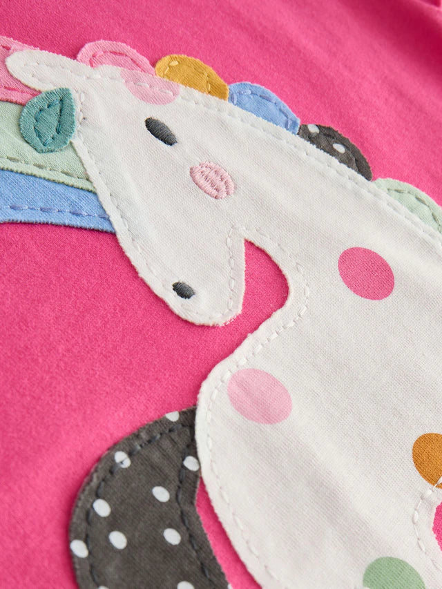 |Girl| Camiseta De Manga Curta Unicórnio Rosa (3 meses a 7 anos)