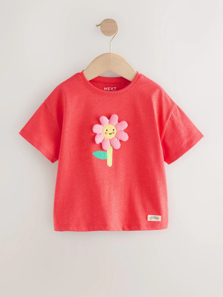 |Girl| Camiseta De Manga Curta Com Estampa De Flor Rosa Coral (3 meses a 7 anos)