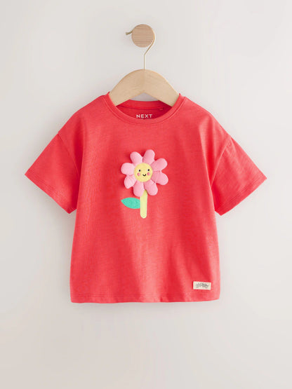 |Girl| Camiseta De Manga Curta Com Estampa De Flor Rosa Coral (3 meses a 7 anos)