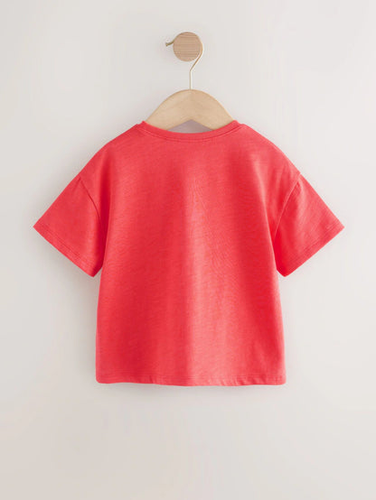 |Girl| Camiseta De Manga Curta Com Estampa De Flor Rosa Coral (3 meses a 7 anos)