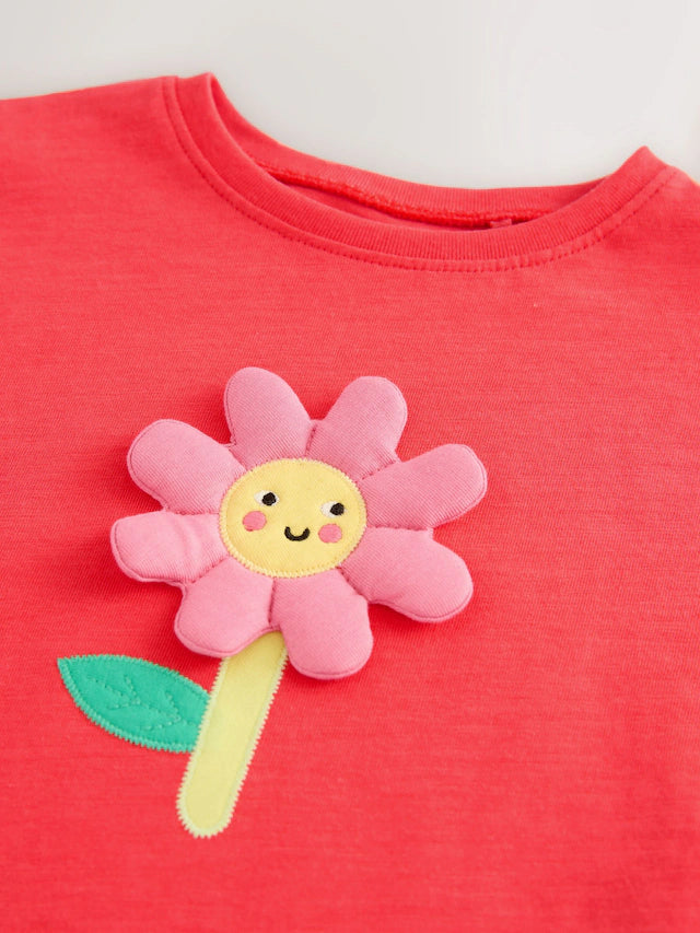 |Girl| Camiseta De Manga Curta Com Estampa De Flor Rosa Coral (3 meses a 7 anos)