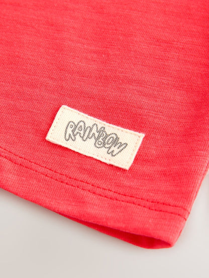 |Girl| Camiseta De Manga Curta Com Estampa De Flor Rosa Coral (3 meses a 7 anos)