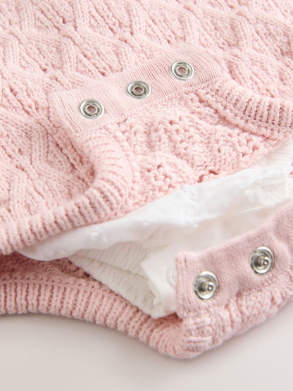 |BabyGirl| Macacão e Calça De Tricô Rosa/Branco Para Bebê Com Meia-Calça, Conjunto De 3 peças (0 meses a 2 anos)
