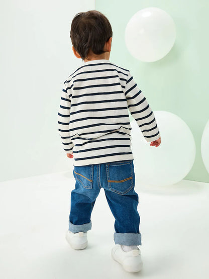 |Boy| Camiseta De Manga Comprida Branca/Azul Com Aplique De Papai Noel (3 meses a 7 anos)