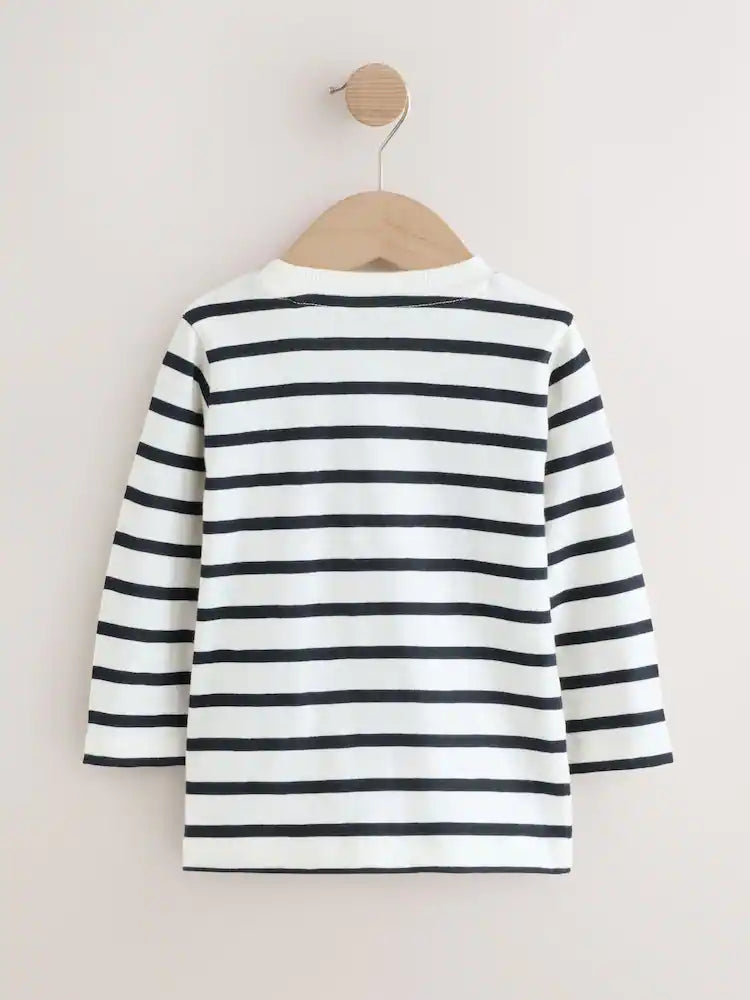 |Boy| Camiseta De Manga Comprida Branca/Azul Com Aplique De Papai Noel (3 meses a 7 anos)