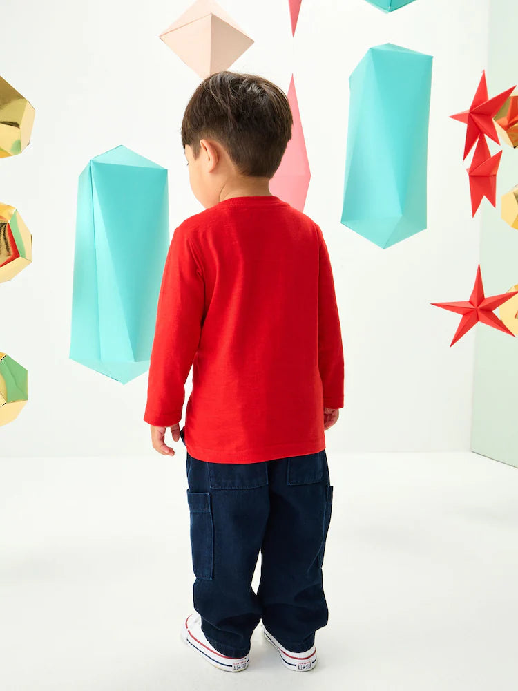 |Boy| Camiseta De Manga Comprida Com Apliques De Personagens Do Trio Vermelho (3 meses a 7 anos)