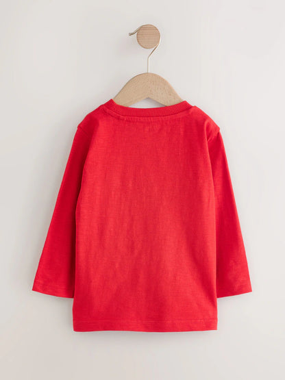 |Boy| Camiseta De Manga Comprida Com Apliques De Personagens Do Trio Vermelho (3 meses a 7 anos)