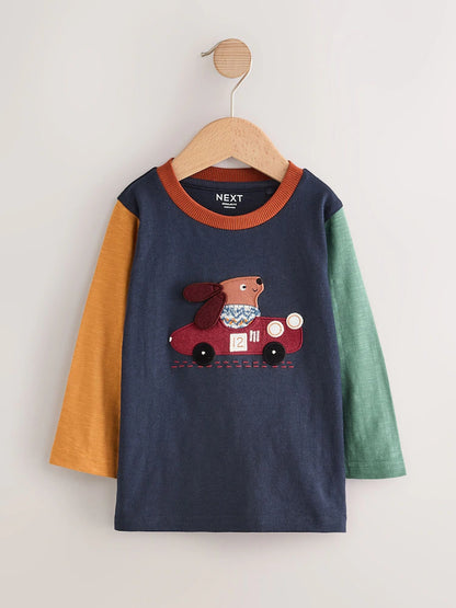 |Boy| Camiseta Com Apliques De Manga Comprida Da Marca Hotchpotch Dog Car Da Marinha (3 meses a 7 anos)