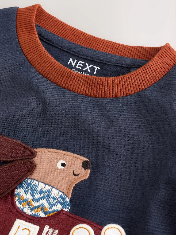 |Boy| Camiseta Com Apliques De Manga Comprida Da Marca Hotchpotch Dog Car Da Marinha (3 meses a 7 anos)