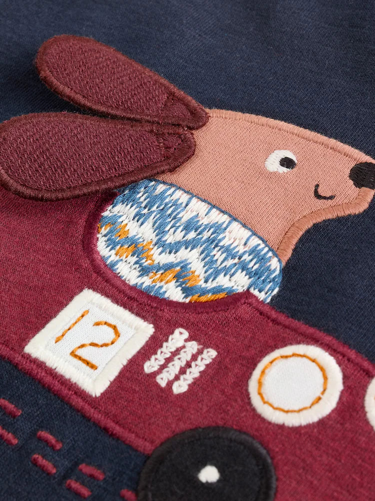 |Boy| Camiseta Com Apliques De Manga Comprida Da Marca Hotchpotch Dog Car Da Marinha (3 meses a 7 anos)