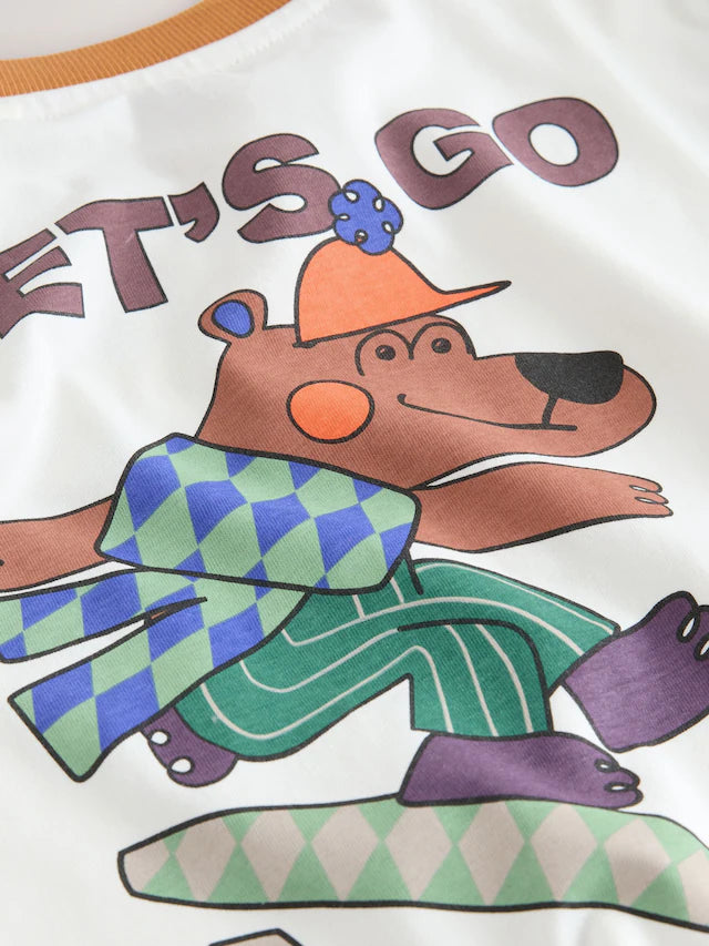 |Boy| Camiseta Branca Com Estampa De Manga Comprida e Costas Do Skate Bear (3 meses a 7 anos)