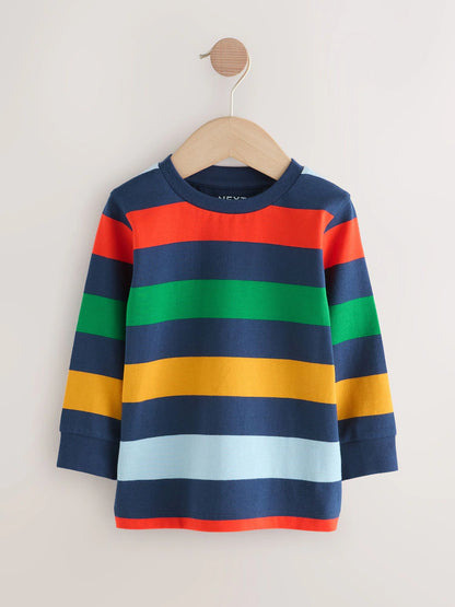 |Boy| Camiseta Listrada De Manga Comprida 100% Algodão Multibrilhante (3 meses a 7 anos)