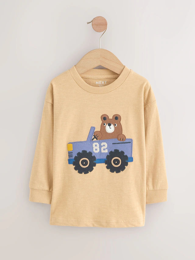 |Boy| Camisetas De Manga Comprida Com Apliques Blue Woodland, Pacote Com 3 (3 meses a 7 anos)