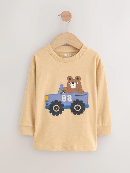 |Boy| Camisetas De Manga Comprida Com Apliques Blue Woodland, Pacote Com 3 (3 meses a 7 anos)