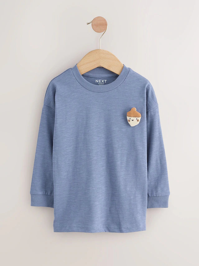 |Boy| Camisetas De Manga Comprida Com Apliques Blue Woodland, Pacote Com 3 (3 meses a 7 anos)