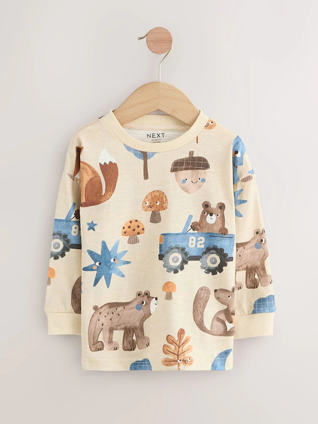 |Boy| Camisetas De Manga Comprida Com Apliques Blue Woodland, Pacote Com 3 (3 meses a 7 anos)