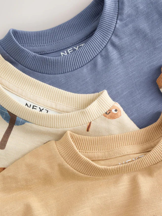 |Boy| Camisetas De Manga Comprida Com Apliques Blue Woodland, Pacote Com 3 (3 meses a 7 anos)