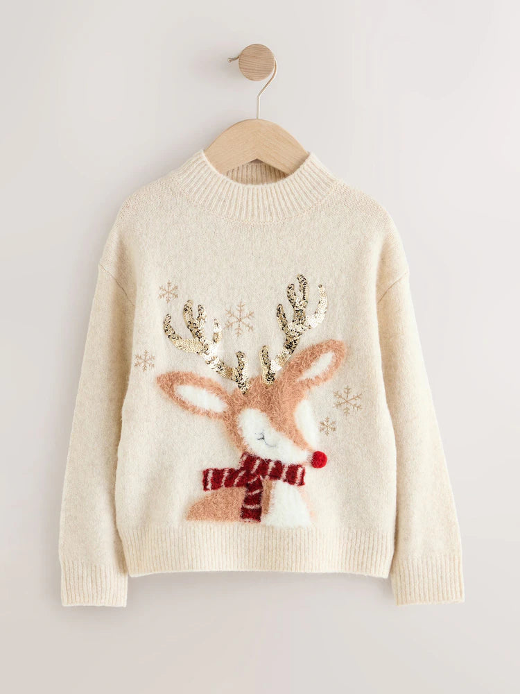 |BigGirl| Suéter De Natal Com Rena Crua (3-16 anos)