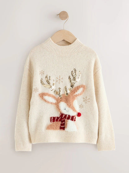 |BigGirl| Suéter De Natal Com Rena Crua (3-16 anos)