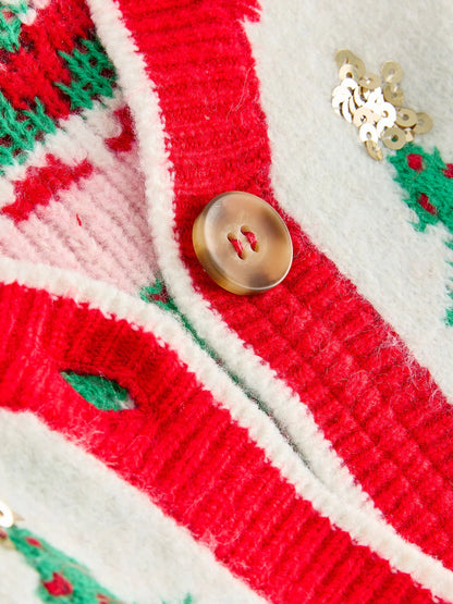 |BigGirl| Cardigan Vermelho De árvore de Natal (3-16 anos)