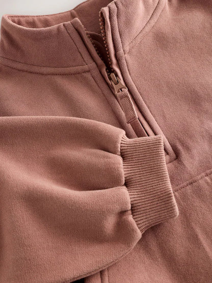 |Girl| Moletom Marrom Mocha Com Zíper e Manga comprida (3 meses a 7 anos)