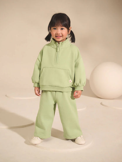 |Girl| Moletom Verde Sálvia Com Zíper e Meio (3 meses a 7 anos)