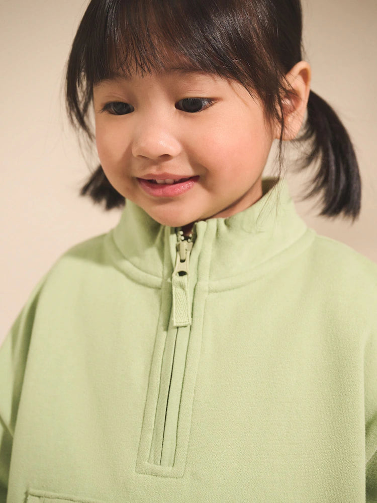 |Girl| Moletom Verde Sálvia Com Zíper e Meio (3 meses a 7 anos)