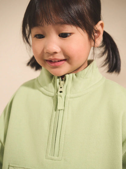 |Girl| Moletom Verde Sálvia Com Zíper e Meio (3 meses a 7 anos)