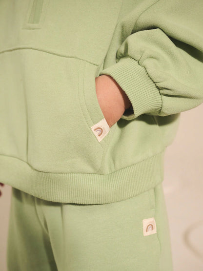 |Girl| Moletom Verde Sálvia Com Zíper e Meio (3 meses a 7 anos)