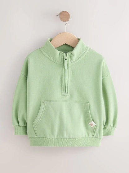 |Girl| Moletom Verde Sálvia Com Zíper e Meio (3 meses a 7 anos)